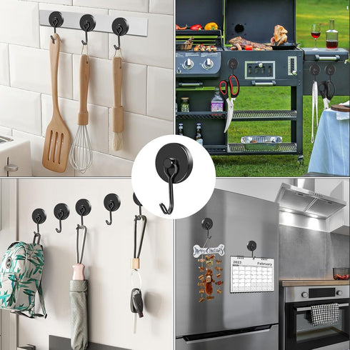 MIKEDE Magnetic Hooks, 110LB Heavy Duty Neodymium Black Magnet Hooks, Strong Swivel Magnetic Hooks Rust Proof for Indoor Outdoor Hangers Hanging, ...